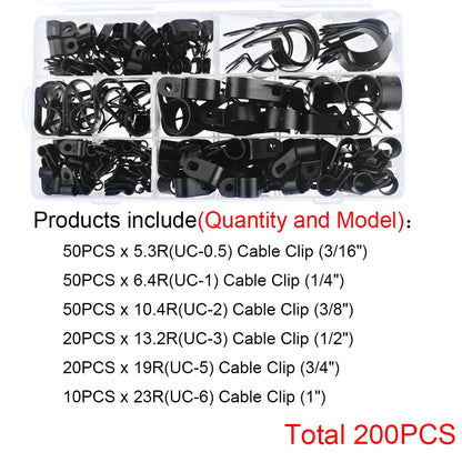 200pc Box Nylon Cable Clamp Plastic P Clips Fasteners Cable Mounts