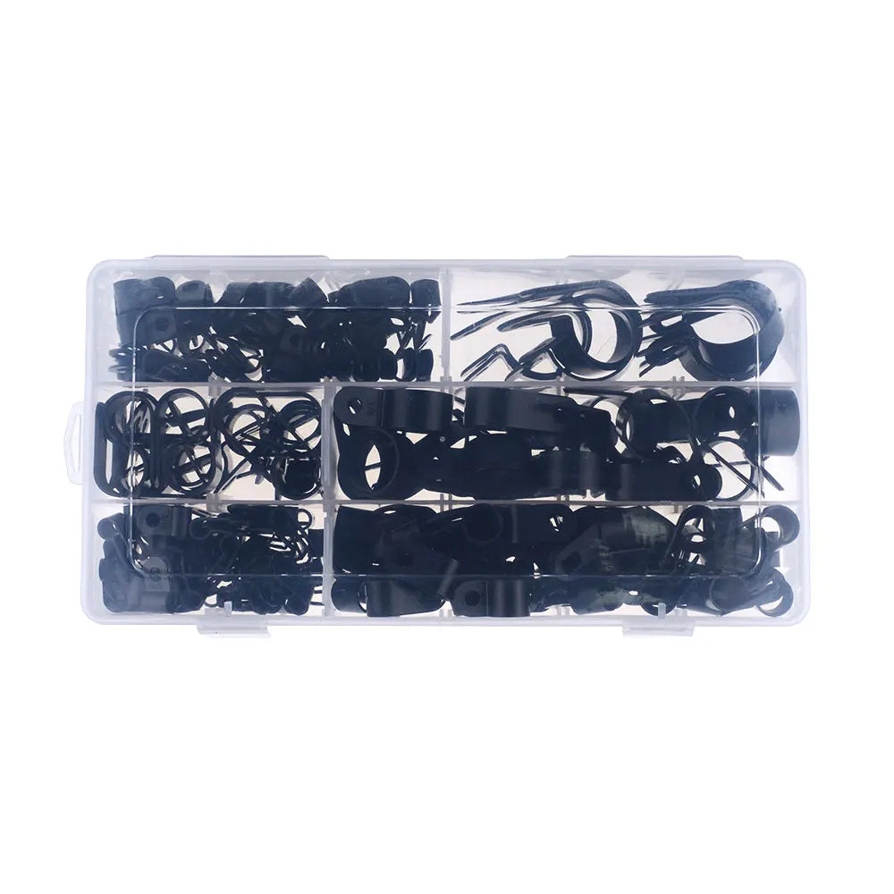 200pc Box Nylon Cable Clamp Plastic P Clips Fasteners Cable Mounts