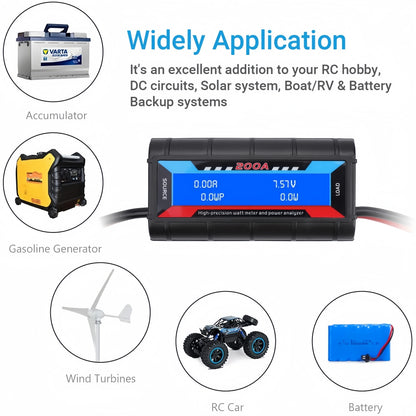 200A Inline Watt Voltage Amp Meter Power Analyzer Monitor With Connectors