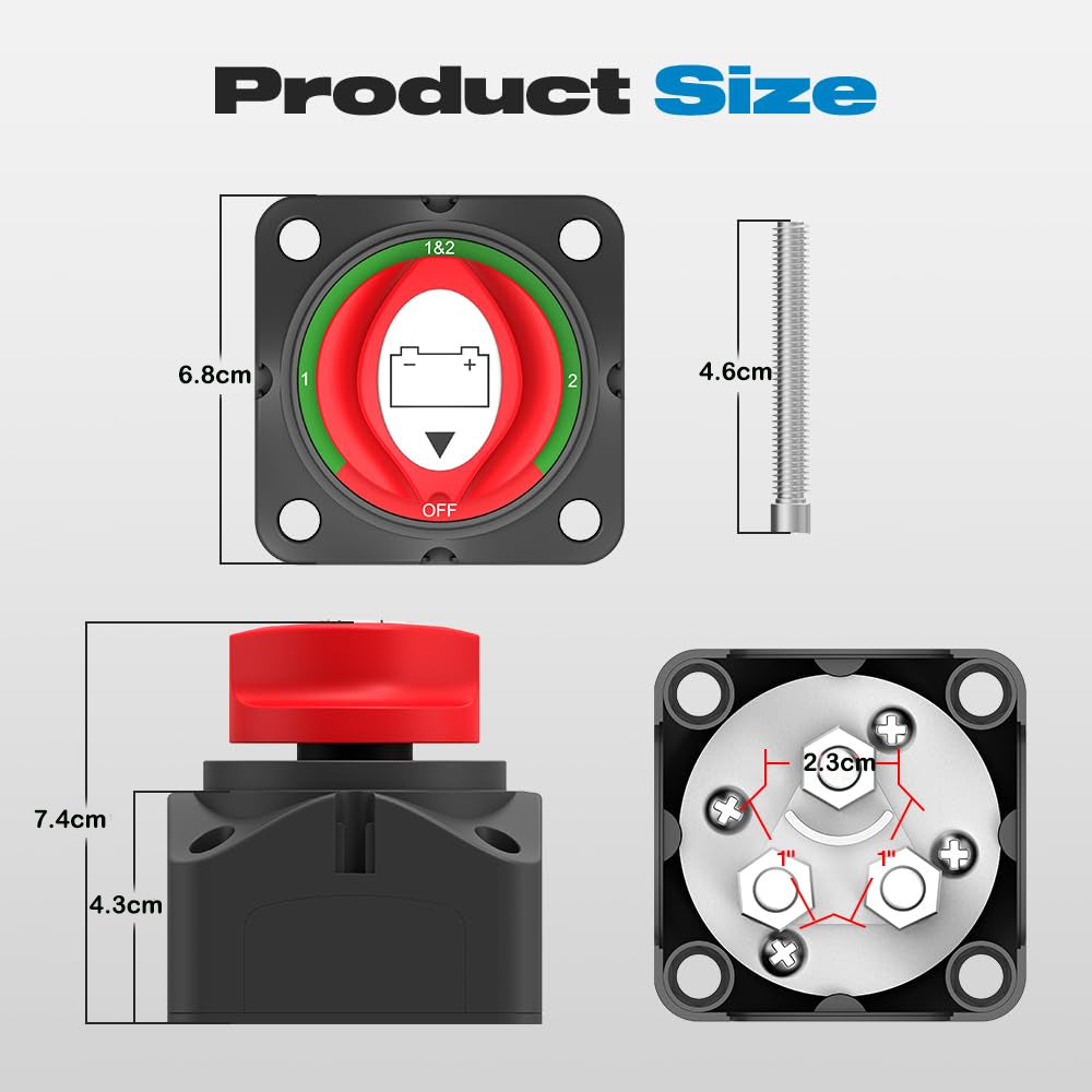 200A Battery Disconnect Switch 3 Position 1-2-Both-Off 12-48V RV Car Boat Marine