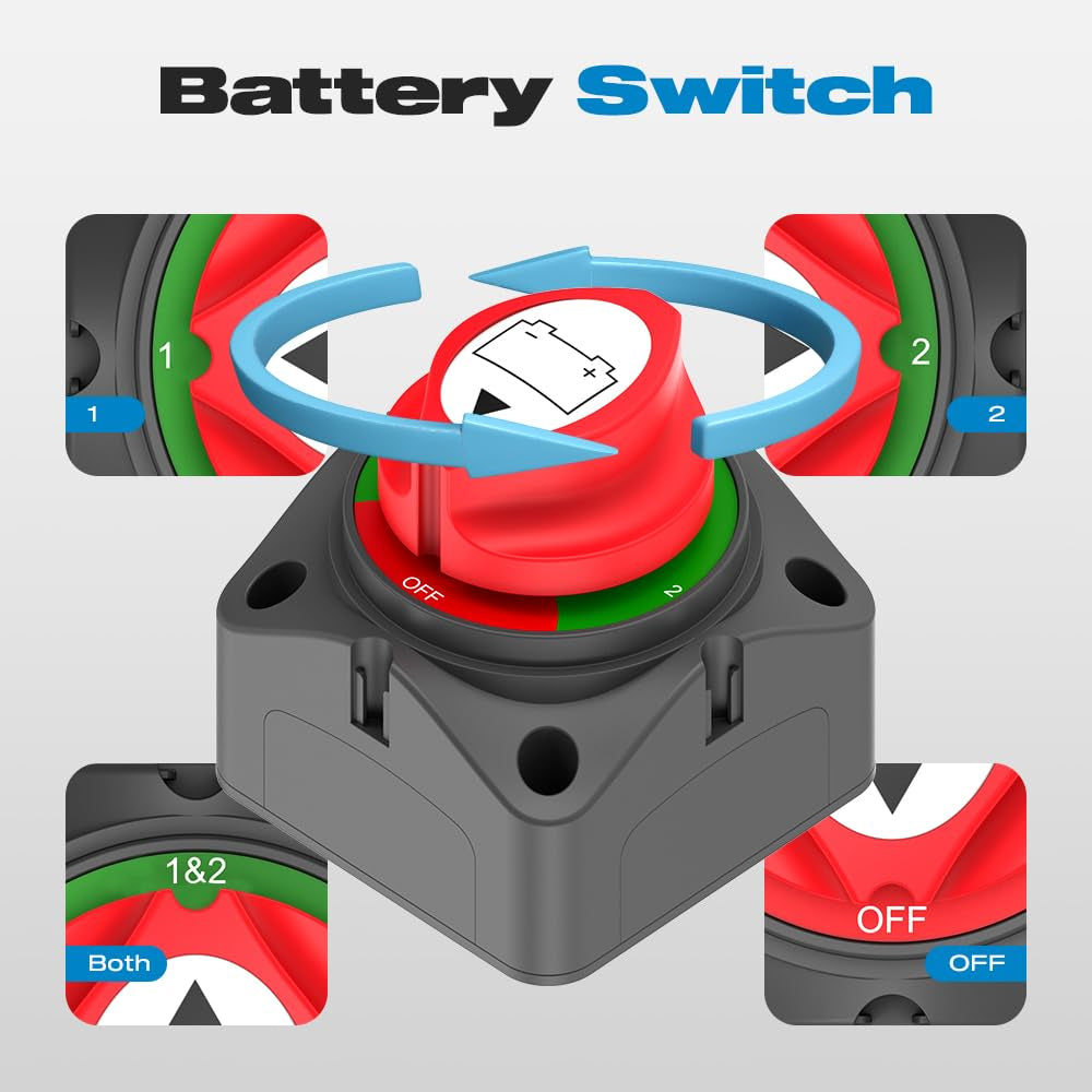 200A Battery Disconnect Switch 3 Position 1-2-Both-Off 12-48V RV Car Boat Marine