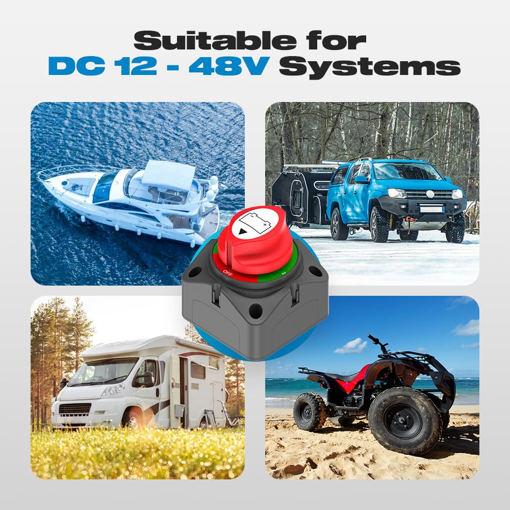 200A Battery Disconnect Switch 3 Position 1-2-Both-Off 12-48V RV Car Boat Marine