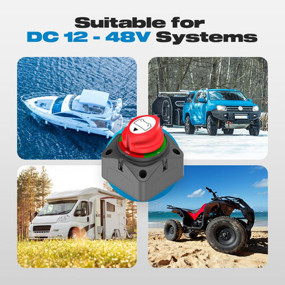 200A Battery Disconnect Switch 3 Position 1-2-Both-Off 12-48V RV Car Boat Marine