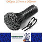 1000 x 200mm Black Cable ties 2.7mm x 200mm Black Plastic Nylon Ties (1000pcs)