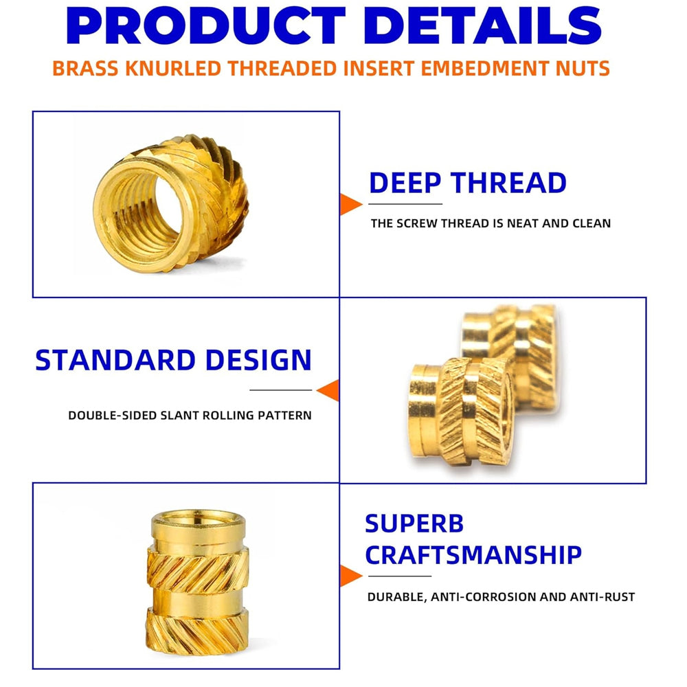 60 x M2 OD3.2mm Length 8mm Brass Hot Melt Insert Knurled Nut For 3D Printer