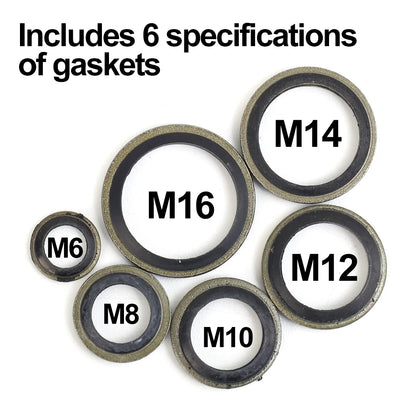 200pcs Metal Bonded Washer Oil Drain Plug Gasket M6/8/10/12/14 /16 Sealing Ring