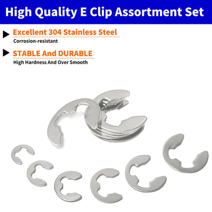 200pcs E-Clips M1.5-M10 Circlip Washer Kit 10Size Stainless Steel Retaining Ring