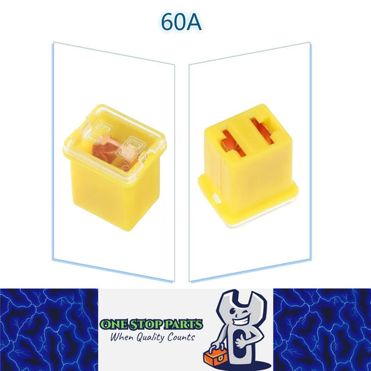 1 x 60Amp Yellow Mini Slow Blow Fuse Block 10mmx12mm x 16mm High 60A Fuse (1pc)