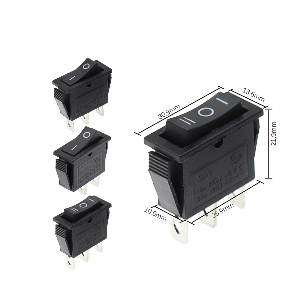 1 x Black Rocker Switch 31x14mm ON/OFF 3 Pin SPST KCD3 Switch
