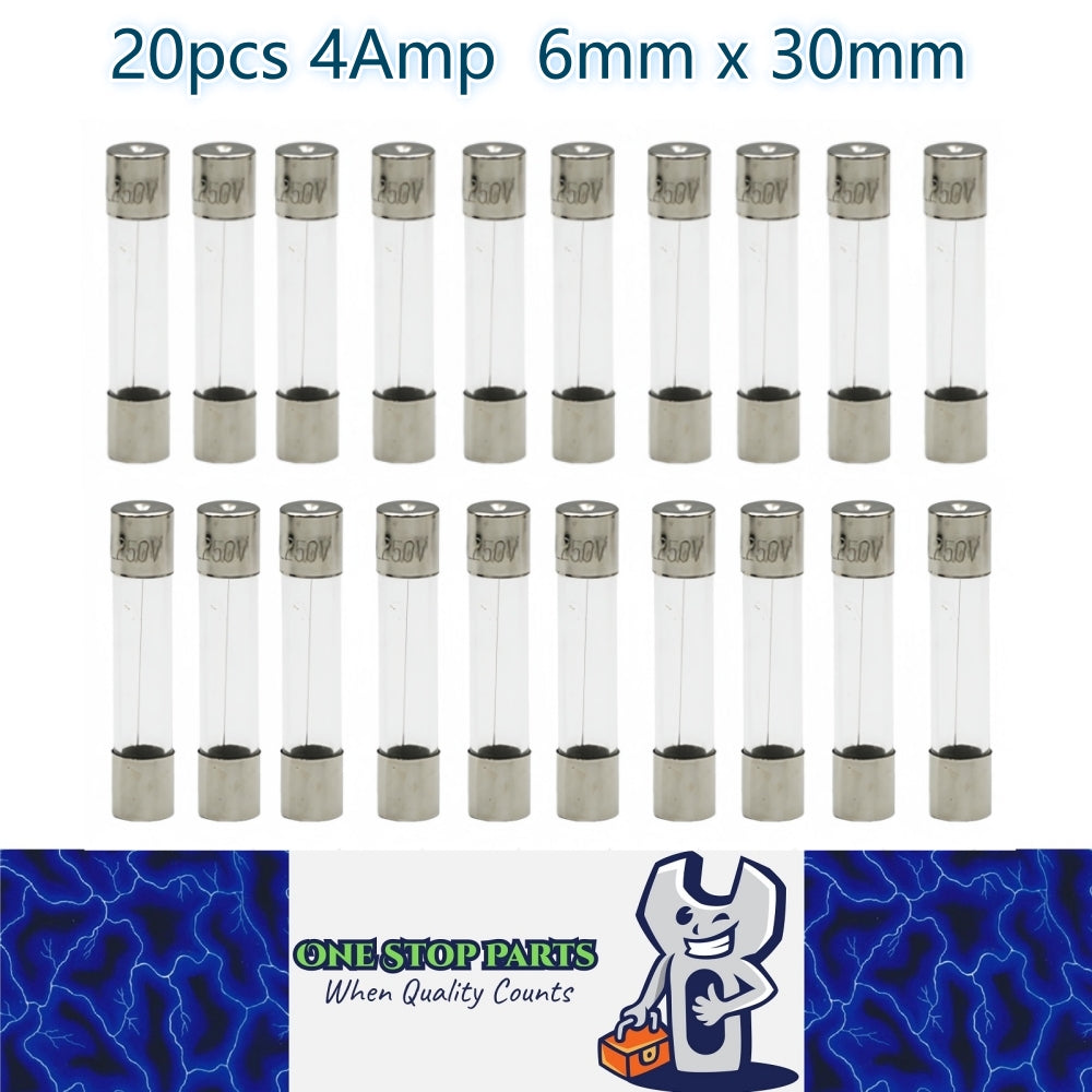 20 x 4Amp Glass Fuses 6mm x 30mm Long 4A Glass Fuse suits Vintage Cars and Bikes
