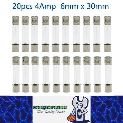 20 x 4Amp Glass Fuses 6mm x 30mm Long 4A Glass Fuse suits Vintage Cars and Bikes