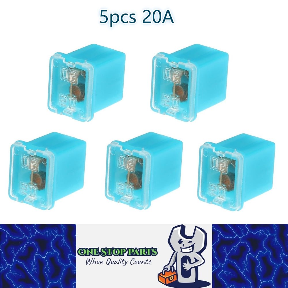 5 x 20Amp Light Blue Mini Slow Blow Fuse Block 10mmx12mm x 16mm High 20A Fuse