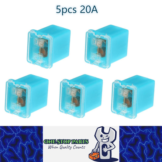 5 x 20Amp Light Blue Mini Slow Blow Fuse Block 10mmx12mm x 16mm High 20A Fuse