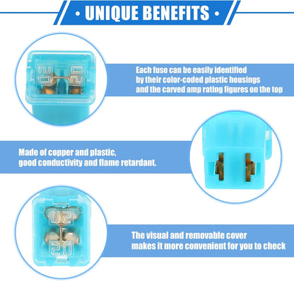1 x 20Amp Light Blue Mini Slow Blow Fuse Block 10mmx12mm x 16mm High 20A Fuse