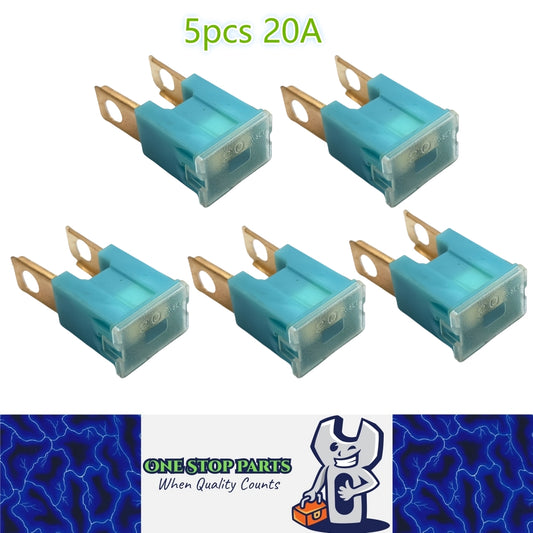 5 x 20Amp Light Blue Large Male Slow Blow Fuse Block 15x22x43mm High 20A Fuse