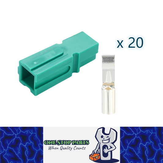 20 x 30A Green Anderson Style Single Pin 30Amp Connector Green Single Terminal