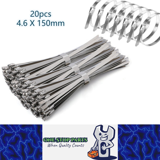 20 x 150mm Metal Self Locking Reusable Cable Ties Heavy Duty Zip Ties (20pcs)