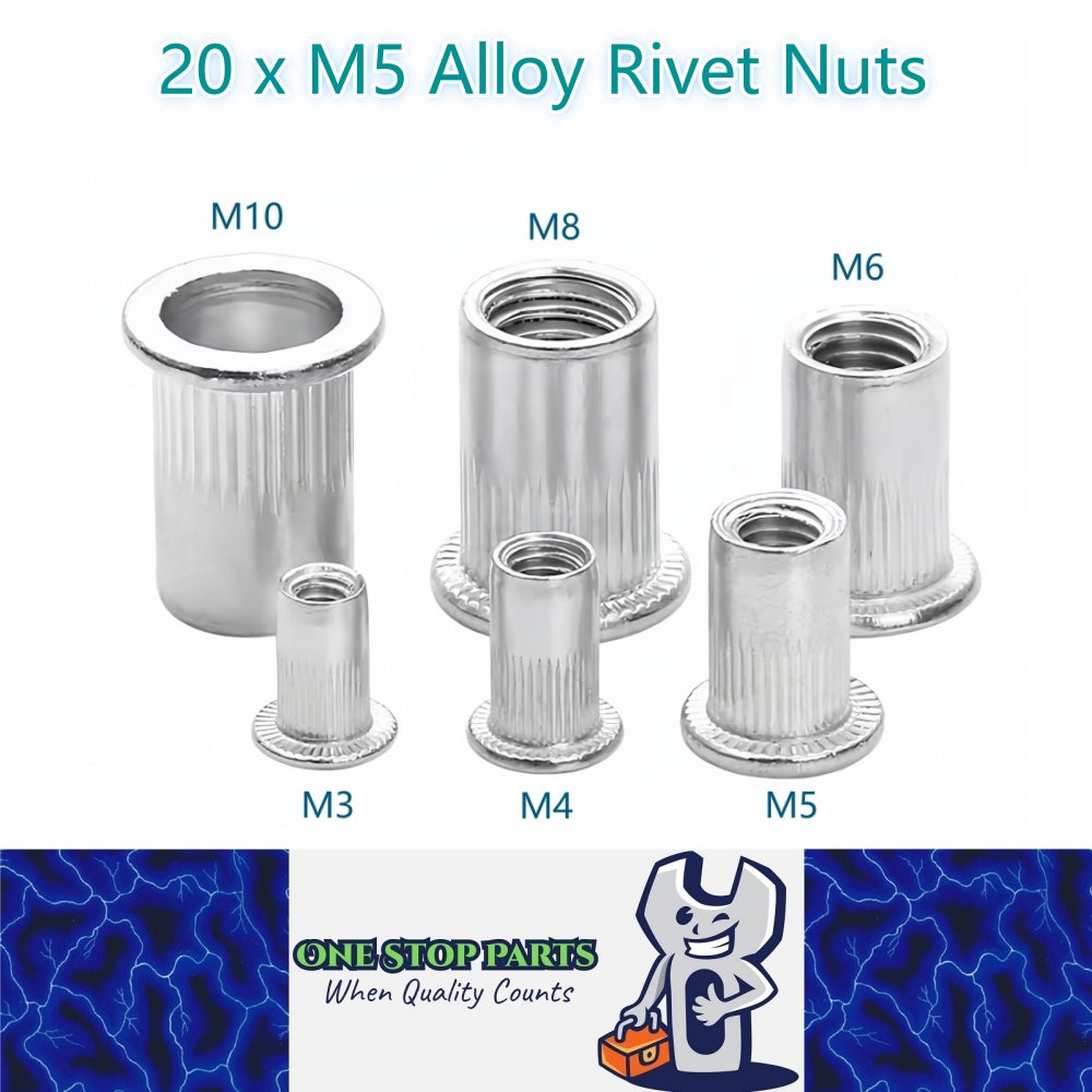 20 x M5 Aluminium Alloy Rivet Nuts- 10mm Wide x 13mm Long Suits 7mm Ho ...