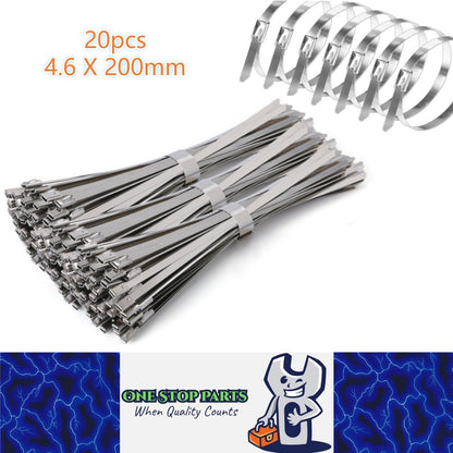 20 x 200mm Metal Self Locking Reusable Cable Ties Heavy Duty Zip Ties (20pcs)