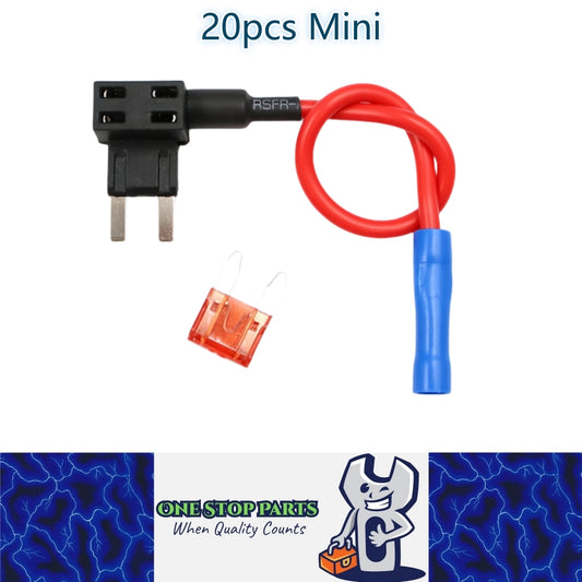 20 x Mini Blade Piggy Back fuse Connector with wire ideal for add on Accessories