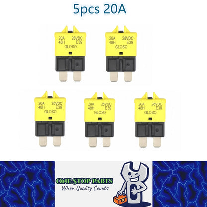 5 x 20Amp Standard Blade Fuse Circuit Breaker Manual  Reset Circuit Breaker 20A