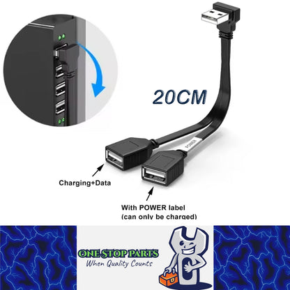 20cm USB Splitter Cable USB A 1 in 2 Out 65W Charging & USB2.0 Data (Down Angle)