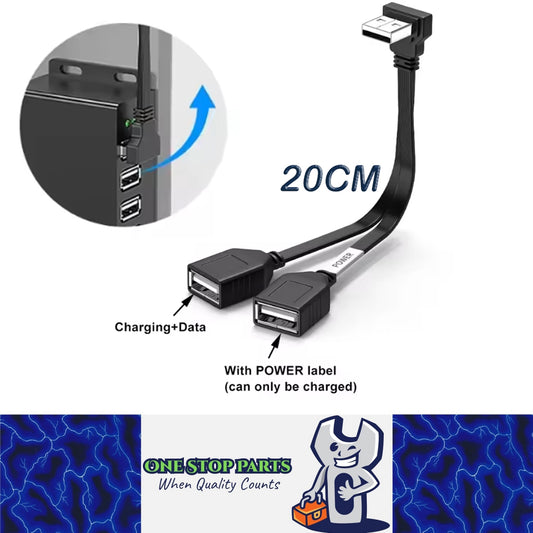 20cm USB Splitter Cable USB A 1 in 2 Out 65W Charging & USB2.0 Data (Up Angle)