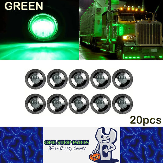 20 x Green Round 1.91CM LED Side Marker Lamps 3LED 12V LED Marker Signal Lights