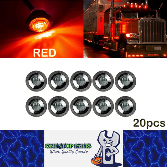20 x Red Round 1.91CM LED Rear Marker Lamps 3LED 12V LED Rear Marker Lights