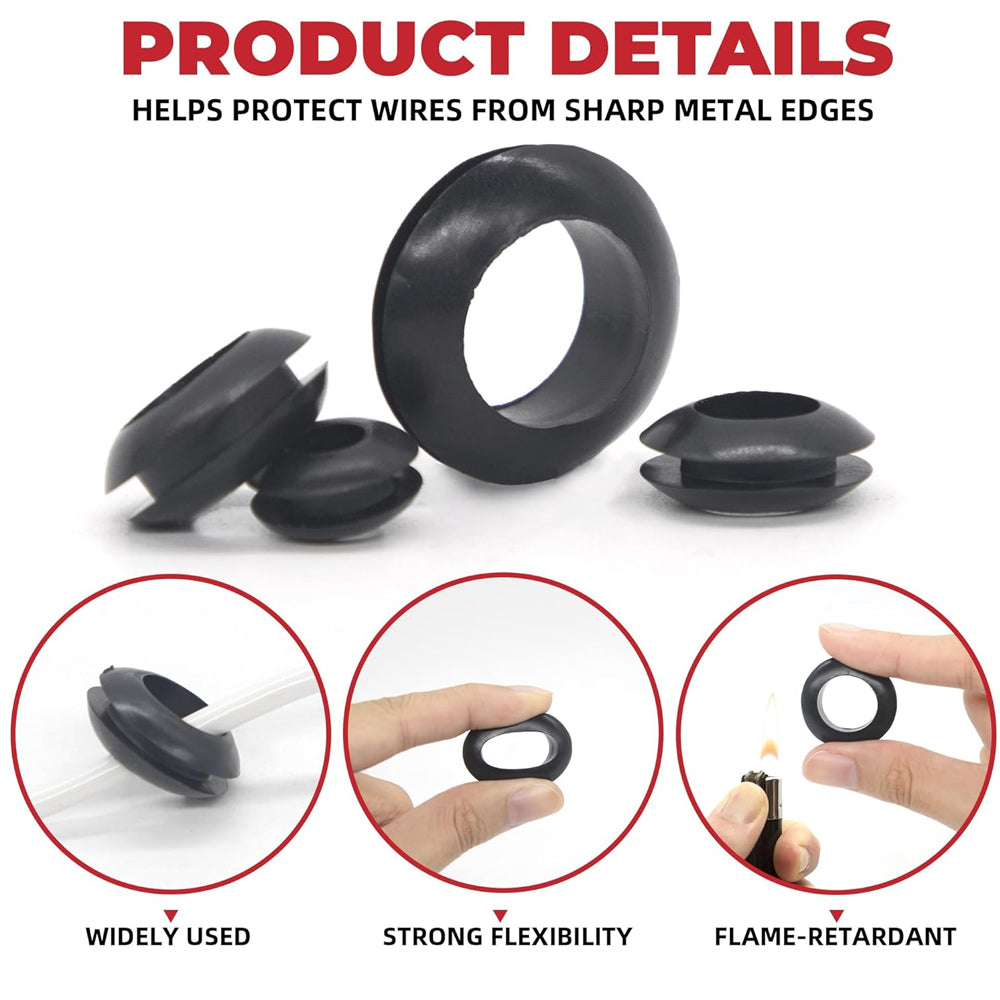 215pc Rubber Grommet Kit 9 Sizes 3mm to 16mm Wiring Firewall Car DIY Hole Plug
