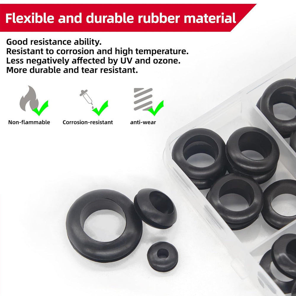 215pc Rubber Grommet Kit 9 Sizes 3mm to 16mm Wiring Firewall Car DIY Hole Plug