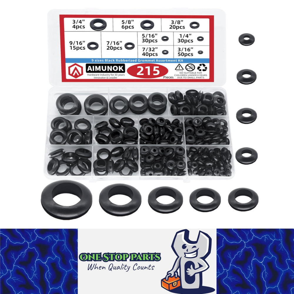 215pc Rubber Grommet Kit 9 Sizes 3mm to 16mm Wiring Firewall Car DIY Hole Plug