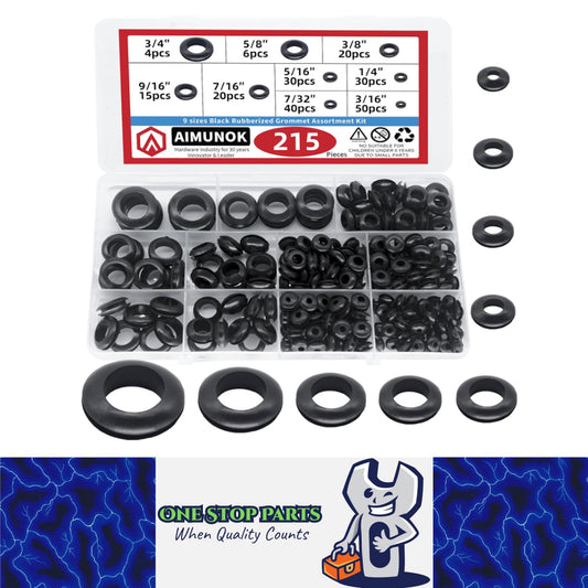 215pc Rubber Grommet Kit 9 Sizes 3mm to 16mm Wiring Firewall Car DIY Hole Plug