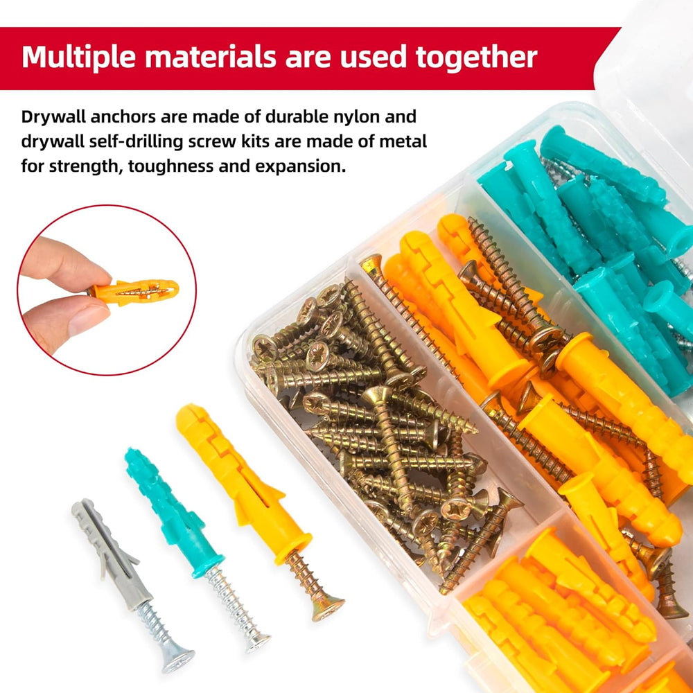 220pcs Drywall Anchors and Screws Kit 110 Plastic Anchors & 110 Philip Screws