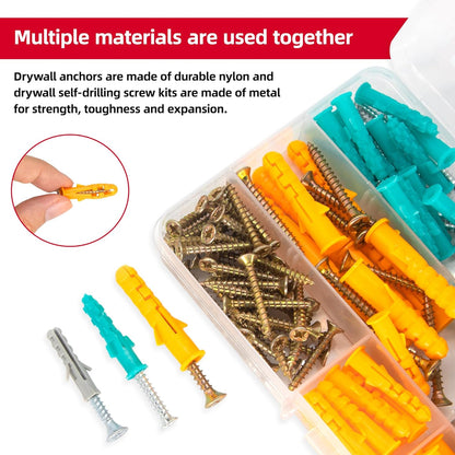220pcs Drywall Anchors and Screws Kit 110 Plastic Anchors & 110 Philip Screws