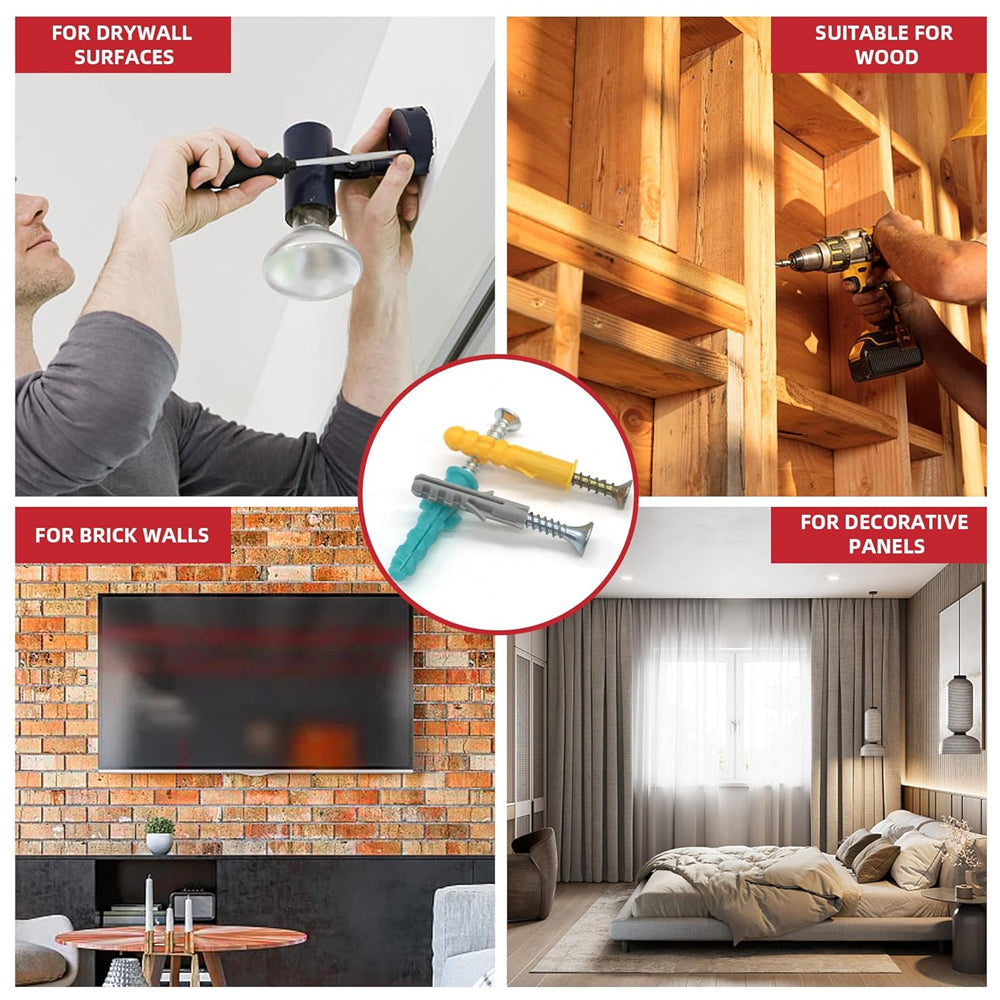 220pcs Drywall Anchors and Screws Kit 110 Plastic Anchors & 110 Philip Screws