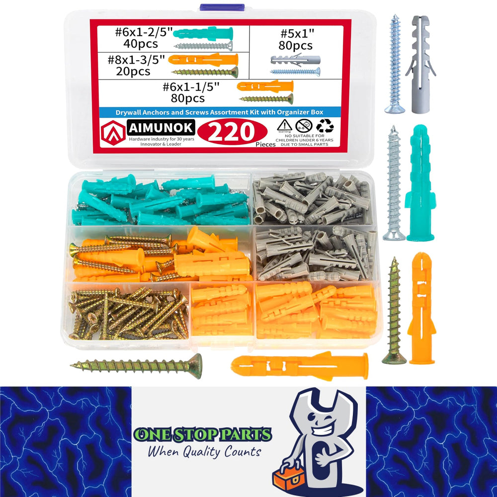 220pcs Drywall Anchors and Screws Kit 110 Plastic Anchors & 110 Philip Screws