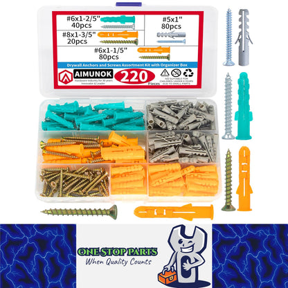 220pcs Drywall Anchors and Screws Kit 110 Plastic Anchors & 110 Philip Screws