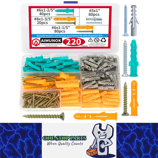220pcs Drywall Anchors and Screws Kit 110 Plastic Anchors & 110 Philip Screws
