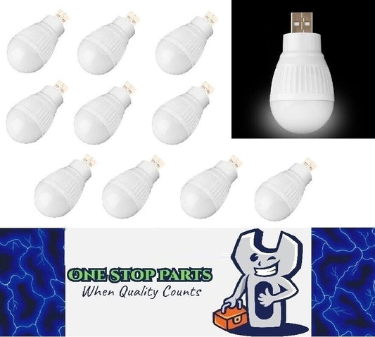 10 x USB 3w LED Light Bulb Portable Mini LED Small Light Bulb Warm White 10pcs