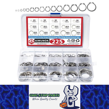 225pcs Stainless Steel External Snap Rings Circlip C-Clip Assortment Kit M3-M25