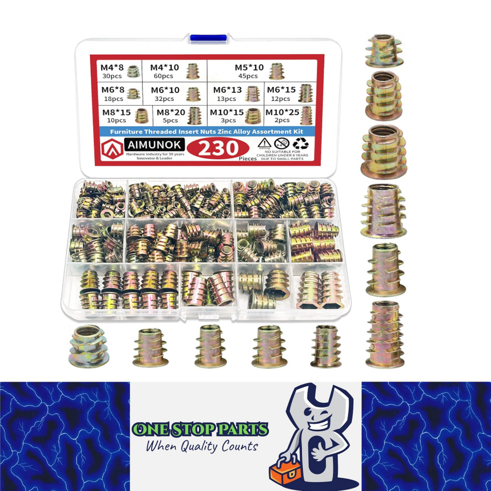 230pcs Wood Threaded Inserts Kit 11 Size M4/5/6/8/10 Furniture Assembly Nut