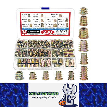 230pcs Wood Threaded Inserts Kit 11 Size M4/5/6/8/10 Furniture Assembly Nut