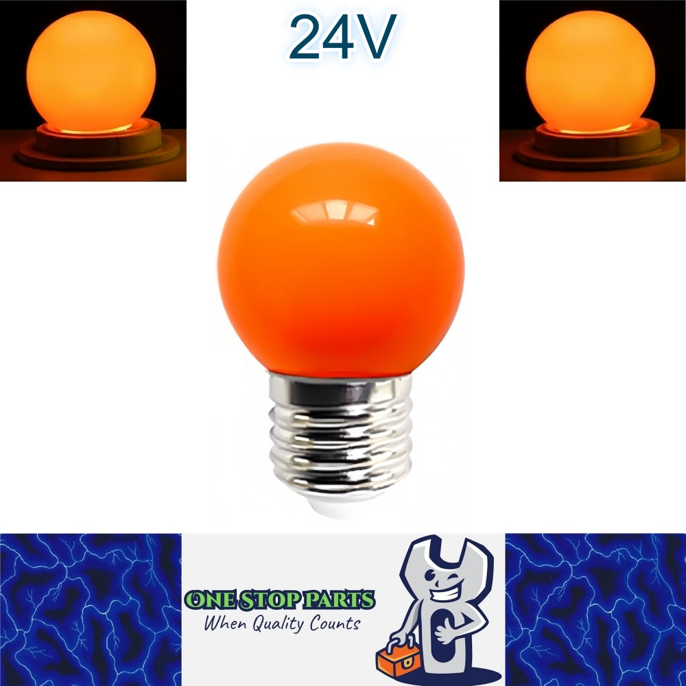 Orange 24V E27 1W LED Bubble Globe Frosted Orange Lens LED Bulb ideal for sign