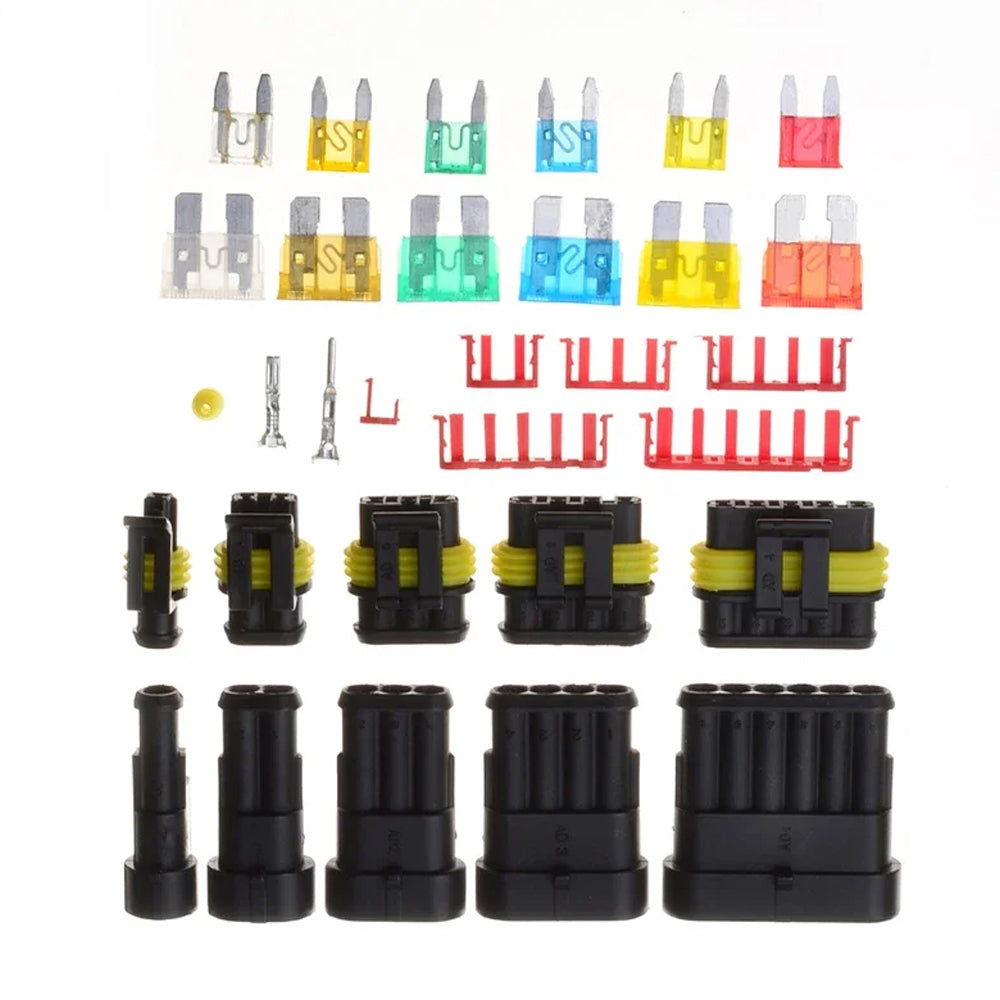 14 Sets 1/2/3/4/5/6 Pin AMP Waterproof Connectors Plugs with 22pcs Blade Fuses