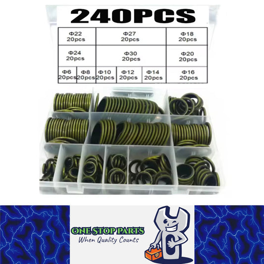 240pcs Metal Bonded Washer Oil Drain Plug Gaskets Kit M6 to M30 Washer Seal Ring