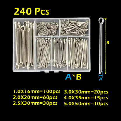 240pcs Stainless Steel Cotter Pin Kit Split Pin 5 Sizes Assortment U Pin Fastner