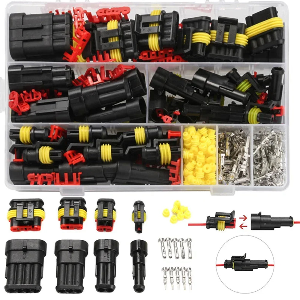 24 Sets 1/2/3/4 Pin AMP Waterproof Connector Car Electrical Wire Connector Plug