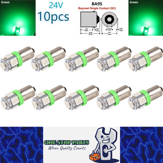 10 x BA9S GREEN 24V 5SMD 360 DEGREE LIGHT 88LM IDEAL FOR PARKERS OR DASH 10pcs