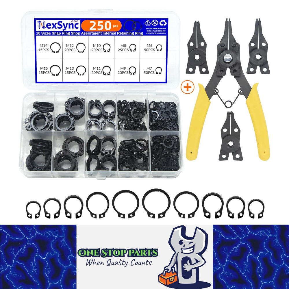 250 x C Clip External Circlip Snap Ring Shaft Retainig with Plier for Axle Shaft